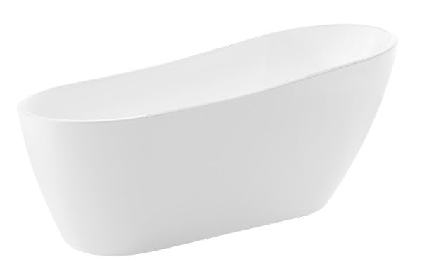 Freestanding Oval Tub, 67" Modern Glossy White Acrylic + Fiberglass Stand Alone Soaker