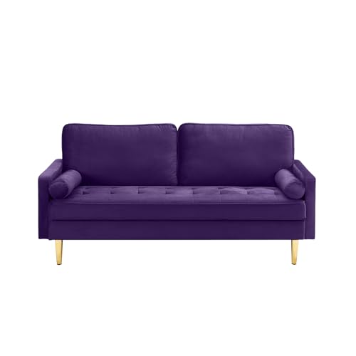 67'' Velvet Sofa Bed, Modern Loveseat with Gold Metal Legs and 2 Bolster Pillows