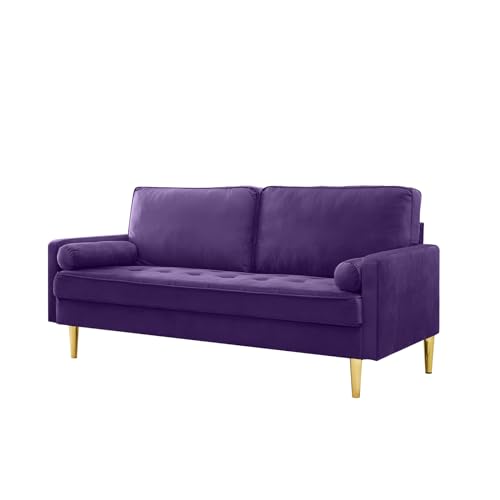 67'' Velvet Sofa Bed, Modern Loveseat with Gold Metal Legs and 2 Bolster Pillows