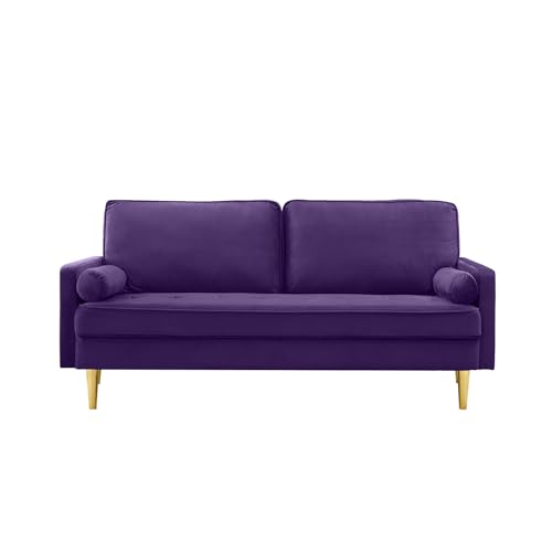 67'' Velvet Sofa Bed, Modern Loveseat with Gold Metal Legs and 2 Bolster Pillows