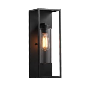 Outdoor Wall Sconce 1 Light in Cylinder Glass Shade and Matte Black Rectangular