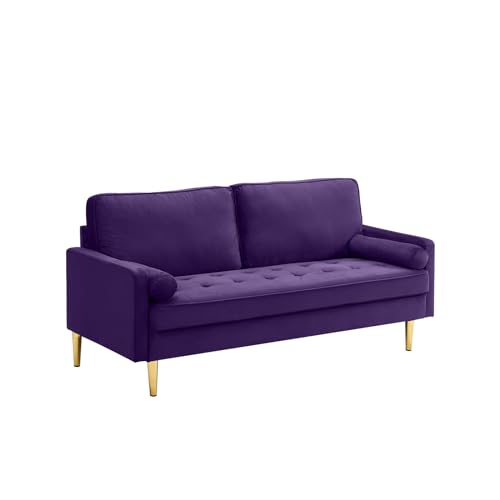 67'' Velvet Sofa Bed, Modern Loveseat with Gold Metal Legs and 2 Bolster Pillows