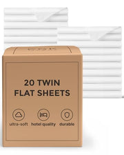Bulk Case Pack of 20 Flat Sheets - 20 Flat Twin Sized Sheets