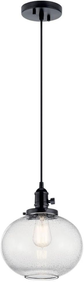 Avery 9.75" 1 Light Mini Pendant with Clear Seeded Glass in Brushed Nickel