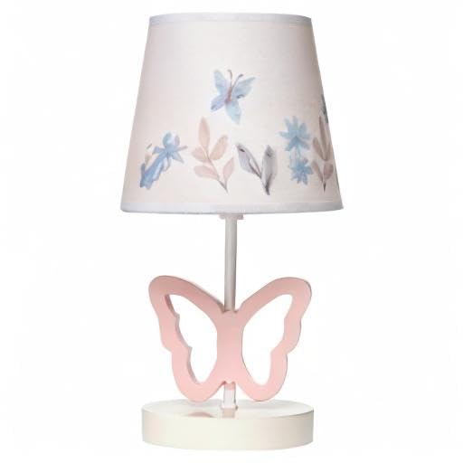Baby Blooms Pink Butterfly Nursery Lamp with Floral Shade & Bulb