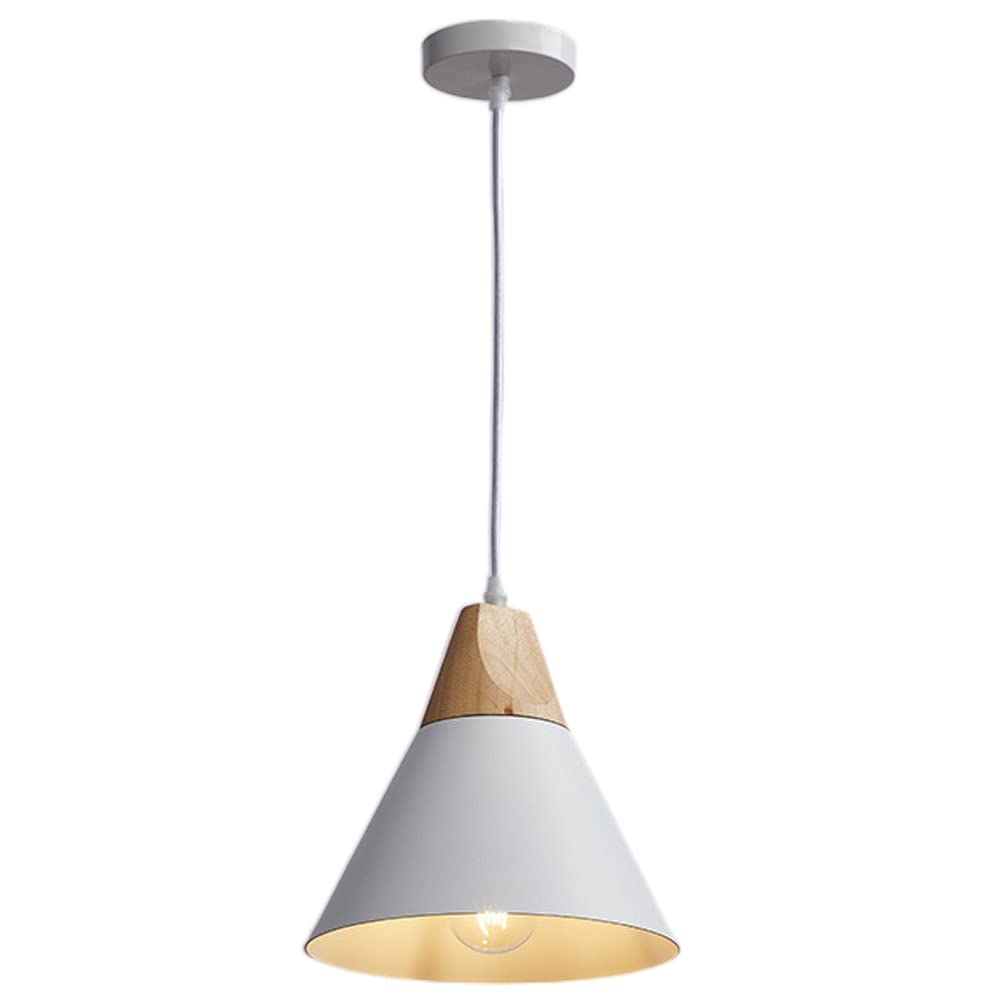 8.6" Cone White Ceiling Hanging Lamp Modern Wood Pendant Light Minimalist Hanging