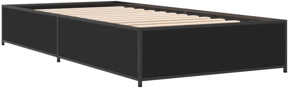 Modern Black Engineered Wooden Bed Frame for Twin Mattress 80X40 in Sturdy Design