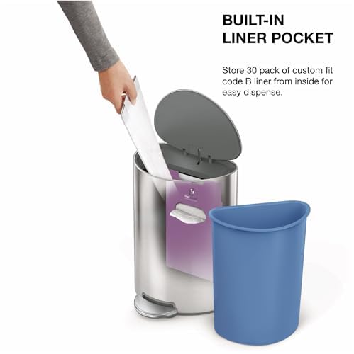 simplehuman 6L semi-Round Step can, Brushed Stainless Steel