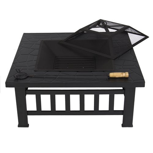 Outdoor 32" Metal Firepit Backyard Patio Garden Square Stove Fire Pit With Cover