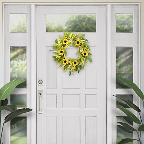 30" Artificial Sunflower Floral Spring Door Wreath, Green/Yellow