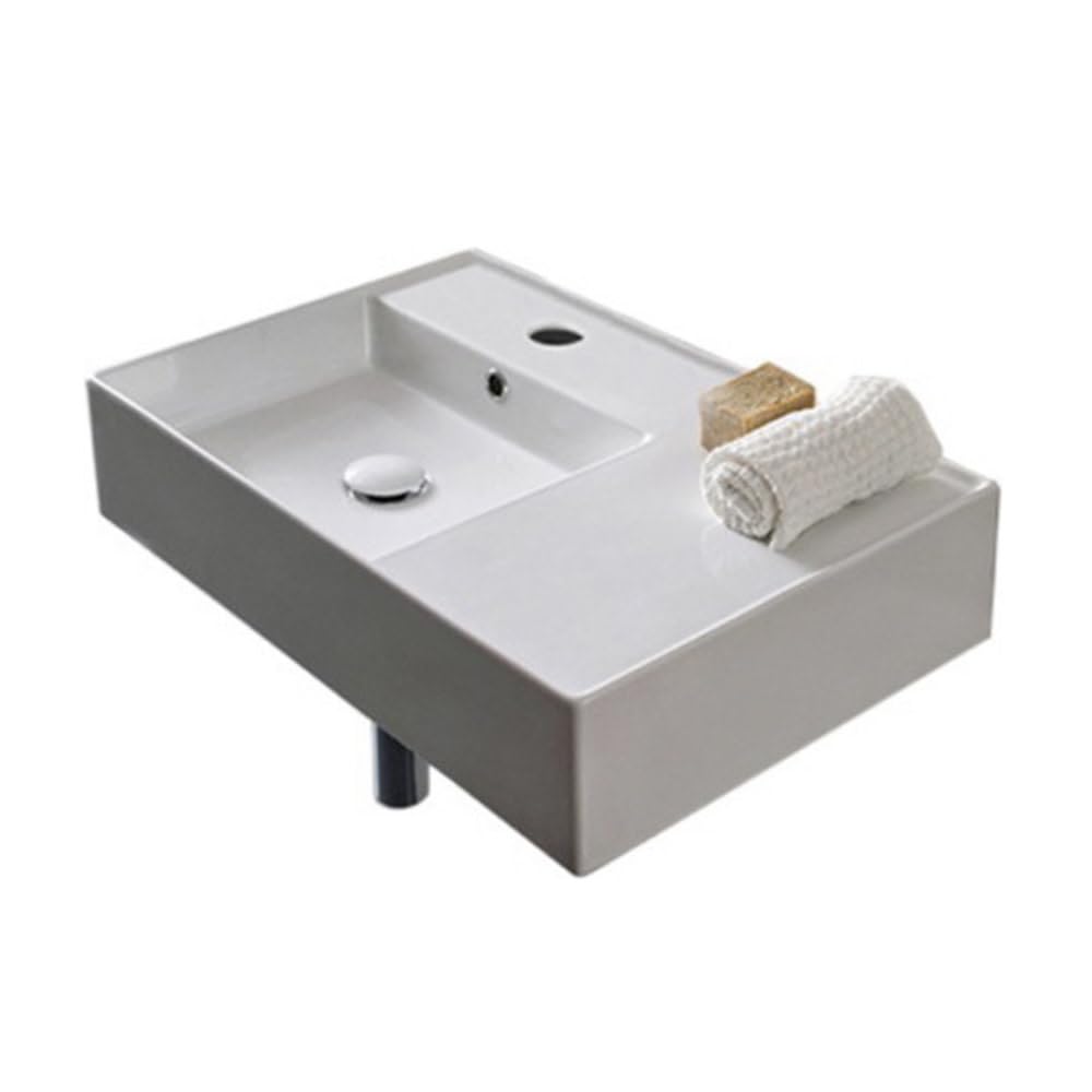 Scarabeo Scarabeo 5114-One Hole Ceramic Wall Mounted Rectangular Bathroom Sink, 23.62 x 17.32 x 5.51 inches, White