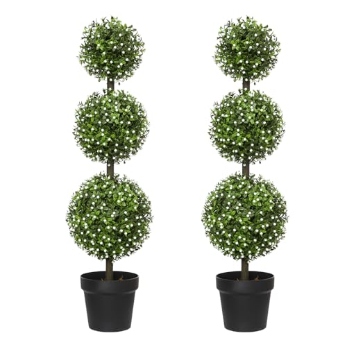 3FT Artificial Topiaries - Front Porch Plant, Outdoor Boxwood Topiary Trees Set of 2