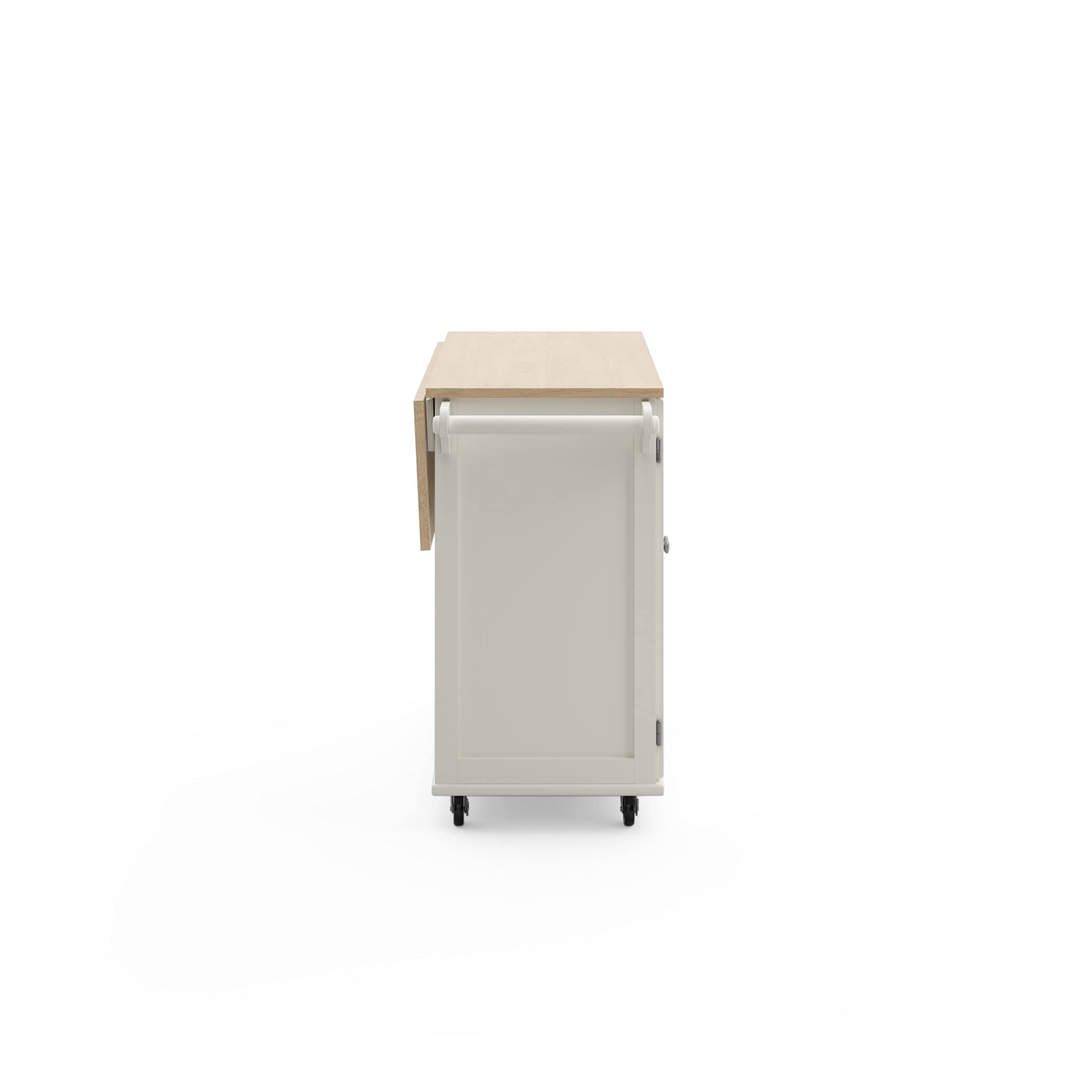 Madison Off-White Mobile Kitchen Island Cart with Wood Drop Leaf Breakfast Bar