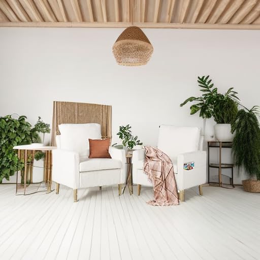 Accent Chairs Set of 2, Modern Fabric Living Room Arm Chairs