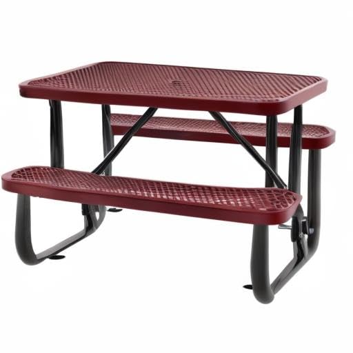 4 ft. Expanded Metal Rectangular Outdoor Steel Picnic Table, Red