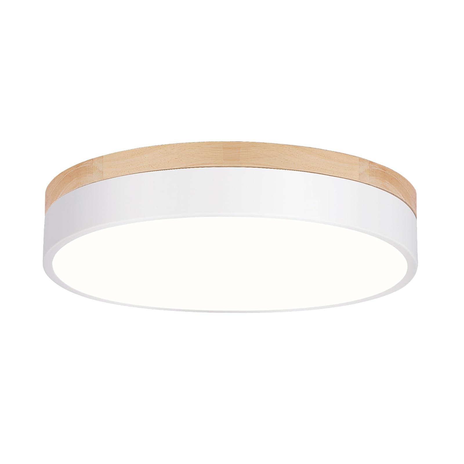 Modern Dimmable LED Close to Ceiling Light Minimalist Wood Oak Flush Mount Ceiling Light Fixture with Lampshade for Bedroom Living Room Bathroom Laundry Room (White-Dimmable, 11.8''/30cm)