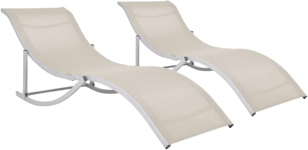Sun Loungers 2 pcs Cream Textilene
