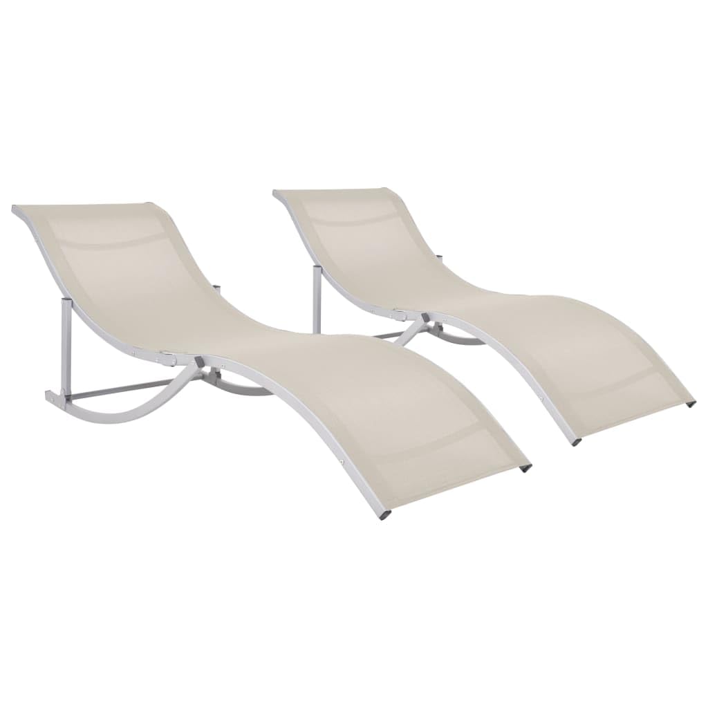 Sun Loungers 2 pcs Cream Textilene