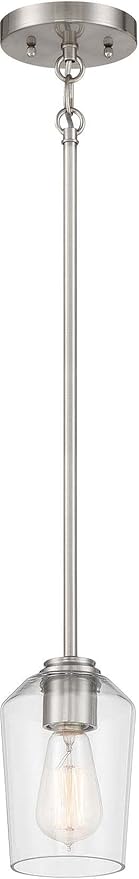 56191-FB Shayna Clear Glass Cylinder Mini Pendant Light Fixture, 1-Light 60 Watt