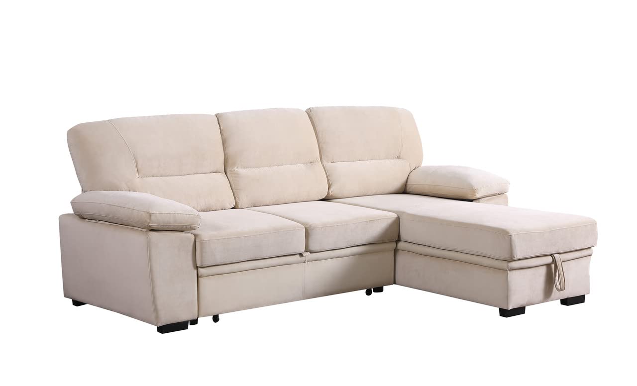 Sectional Pull Out Bed, Velvet Upholstered 3 Seats Sofa,Sofas and Couches