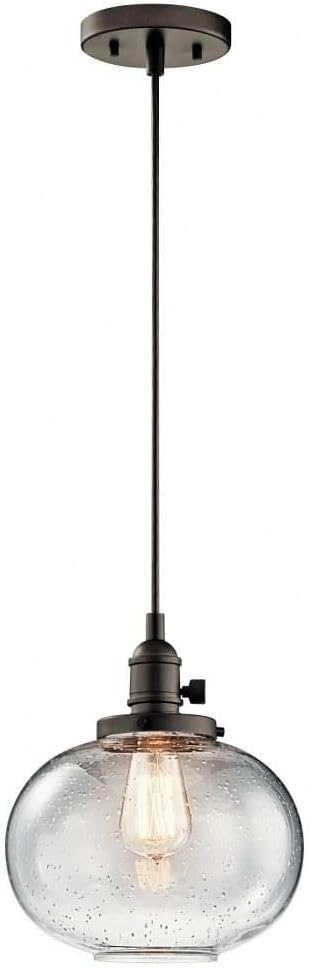 Avery 9.75" 1 Light Mini Pendant with Clear Seeded Glass in Brushed Nickel