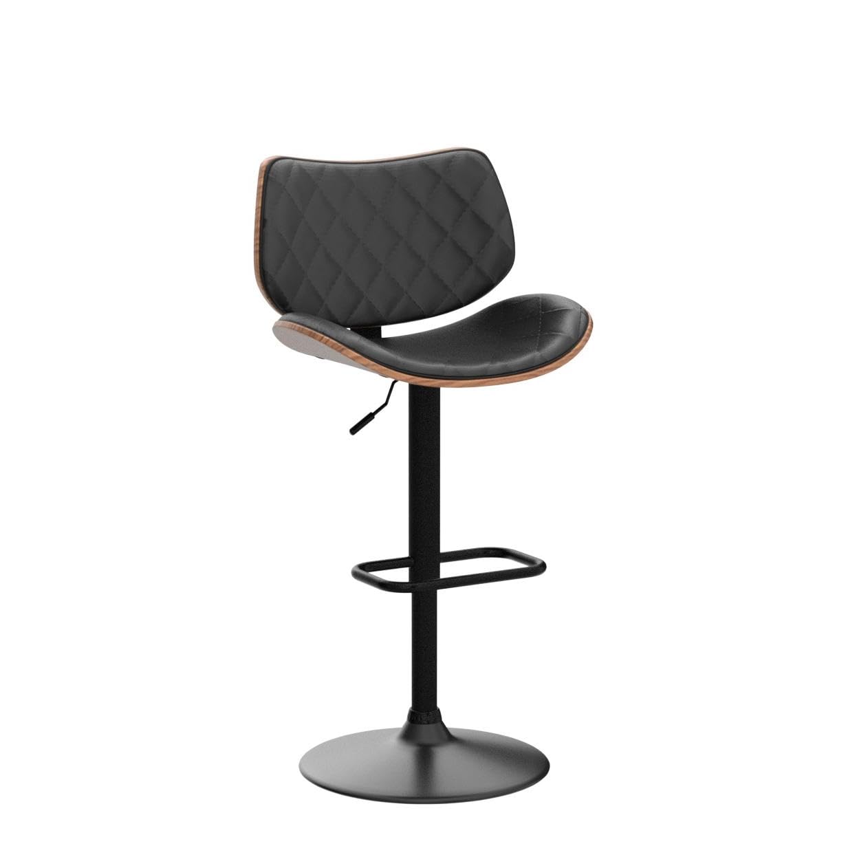 Bar Stools Set of 2 Mid Century Modern Adjustable Counter Height Black Leather
