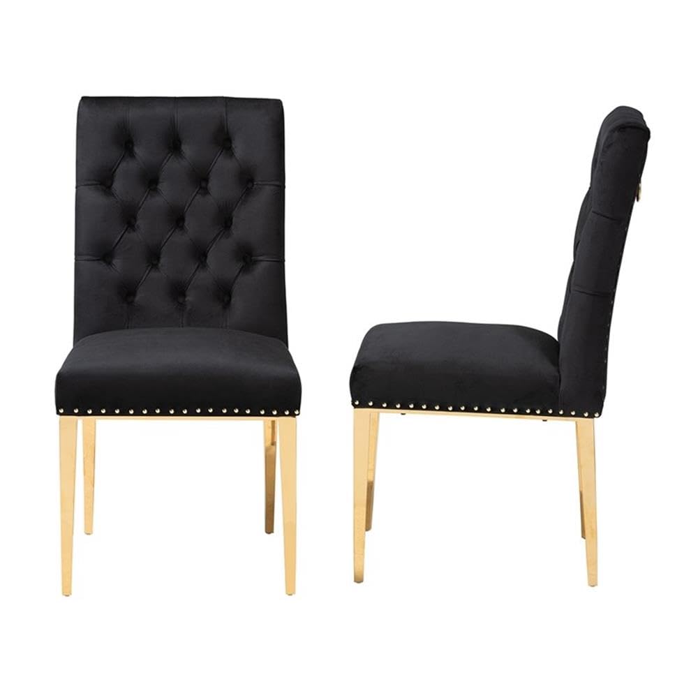 Contemporary Glam and Luxe Black Velvet Fabric and Gold Metal 2-Piece Dining