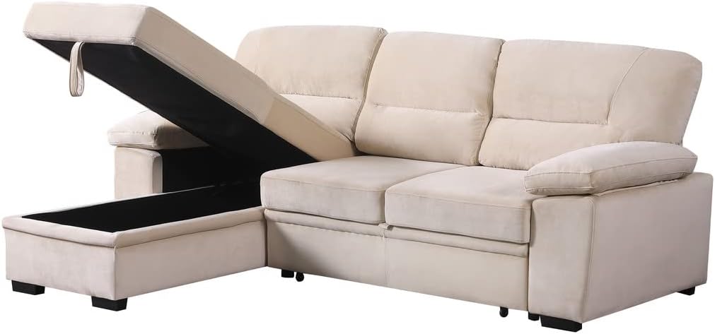 Sectional Pull Out Bed, Velvet Upholstered 3 Seats Sofa,Sofas and Couches