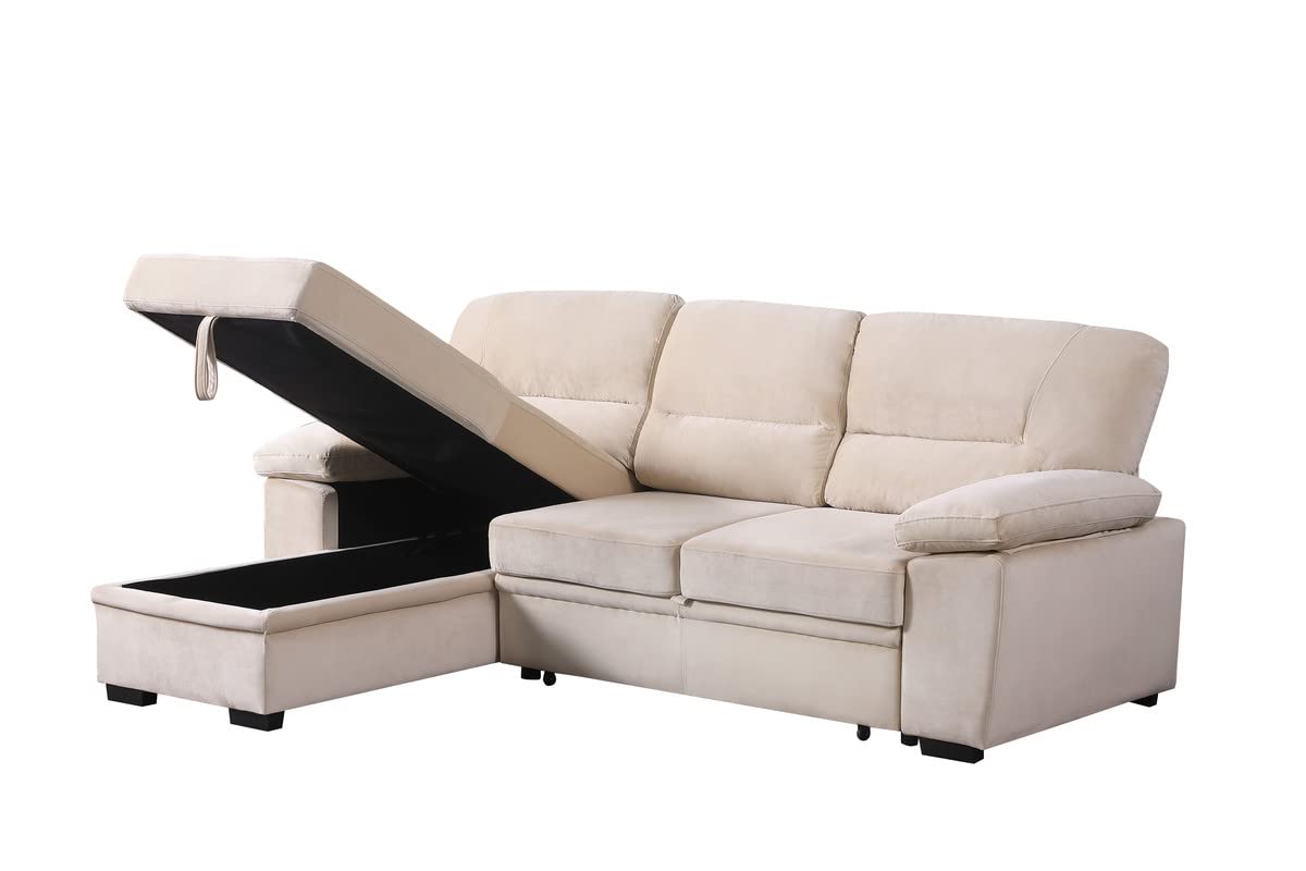 Sectional Pull Out Bed, Velvet Upholstered 3 Seats Sofa,Sofas and Couches