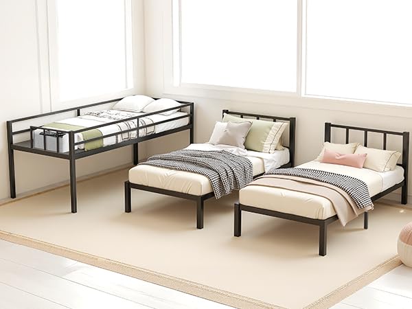 Heavy Duty Triple Bunk Bed, Twin Over Twin Over Twin with Guardrails and Ladder