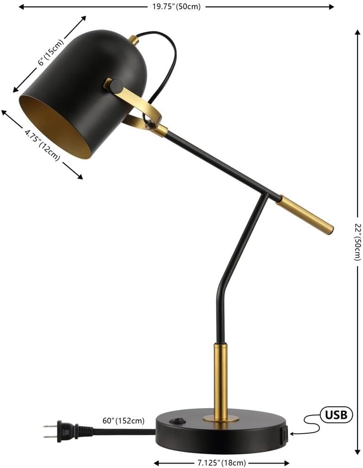 Lighting Collection Mulaney Modern Black/Brass 22-inch Task Desk Table Lamp