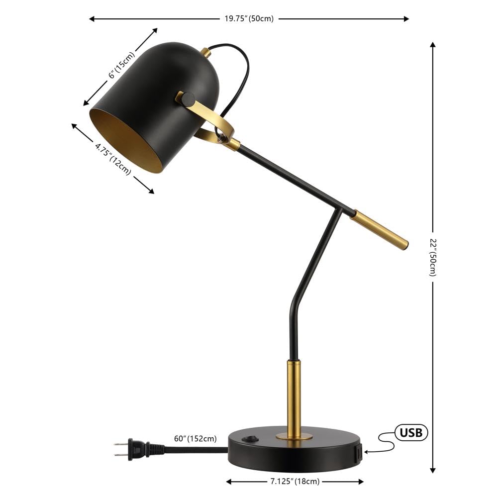 Lighting Collection Mulaney Modern Black/Brass 22-inch Task Desk Table Lamp
