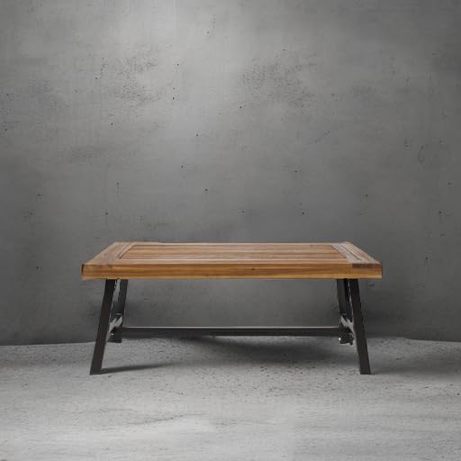 Carlisle Outdoor Acacia Wood Coffee Table, Sandblast/Rustic Metal