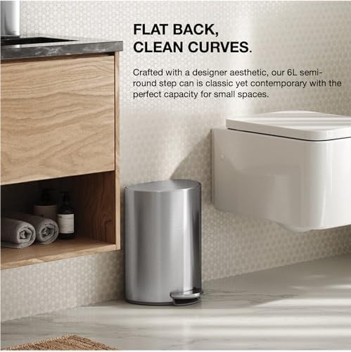 simplehuman 6L semi-Round Step can, Brushed Stainless Steel