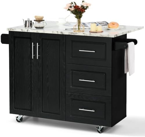 Rolling Kitchen Island with Storage, 43" Kitchen Island Cart with Drop Leaf & Spice