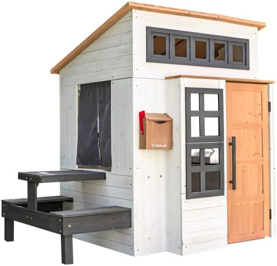 Modern Outdoor Wooden Playhouse with Picnic Table, Mailbox and Outdoor Grill