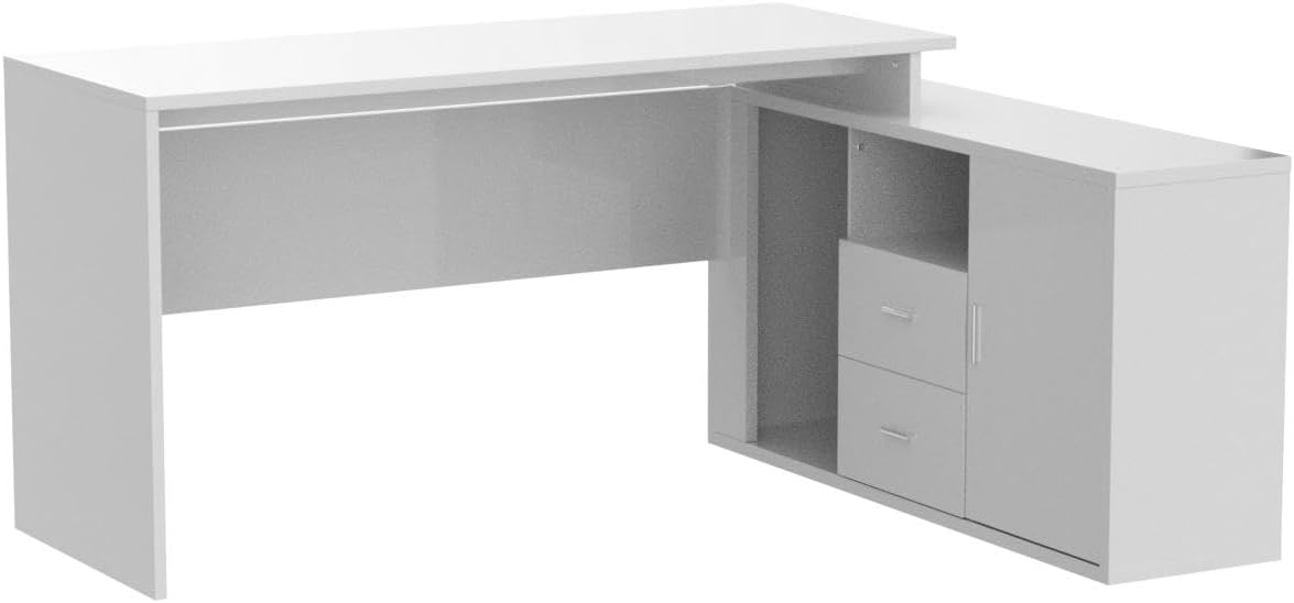 Home Office Computer Desk Corner Desk with 2 Drawers and 2 Open Cubes