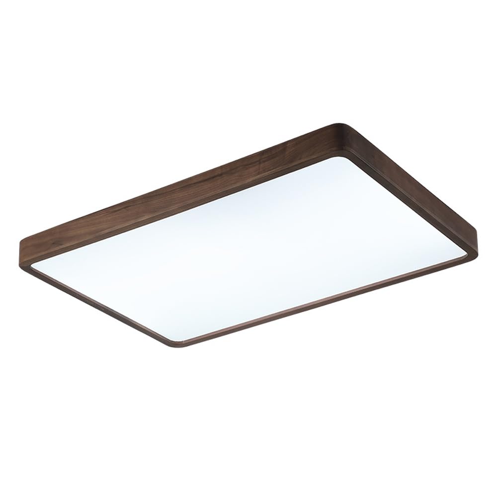 Rectangle LED Flush Mount Ceiling Light, Chinese Retro Black Walnut Ceiling Lamp