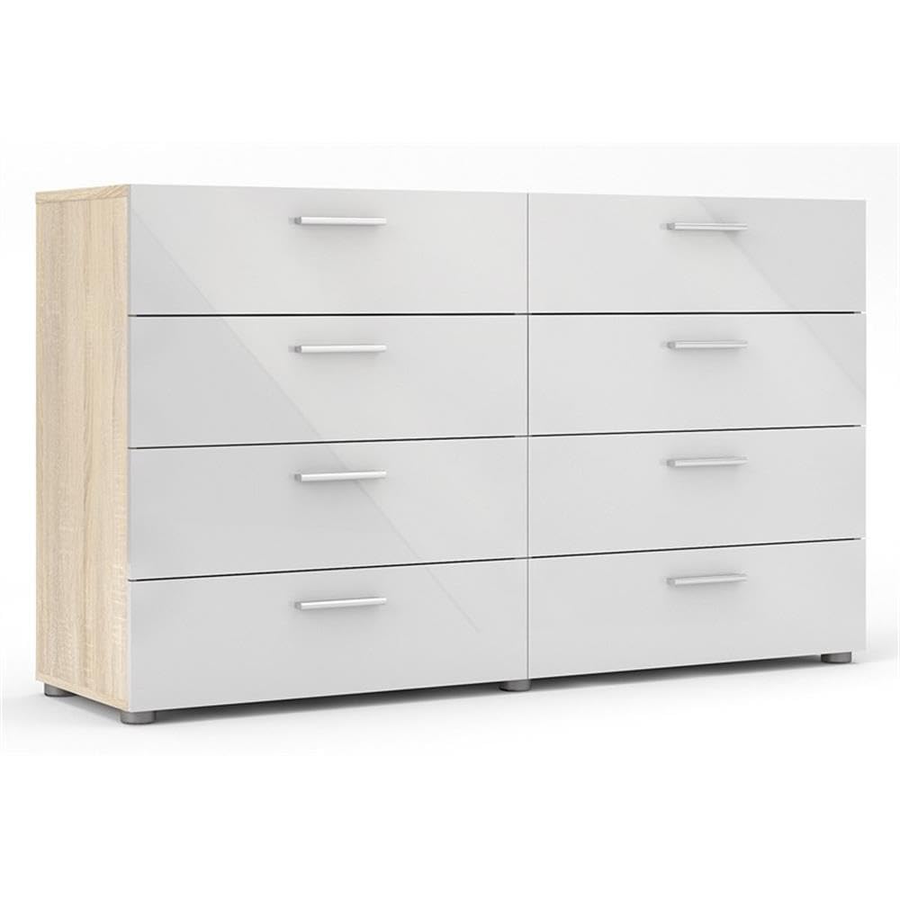Austin 8 Drawer Double Dresser, Oak Structure/White High Gloss