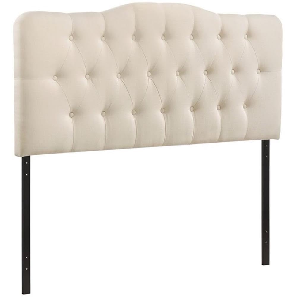 Modern Fabric King Tufted Panel Headboard in Ivory