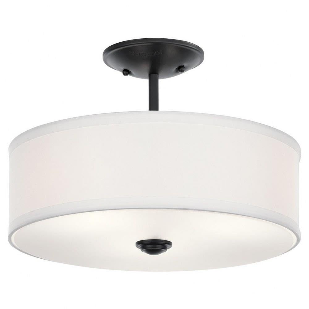 3 Light Round Semi Flush with Satin Etched White Diffuser and White Microfiber