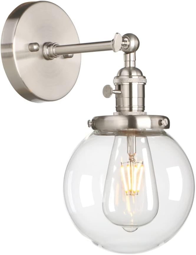 Bathroom Light Fixture Single Industrial Wall Sconce with 5.9 Inches Globe Lampshade
