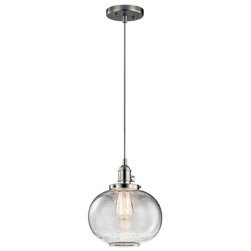 Avery 9.75" 1 Light Mini Pendant with Clear Seeded Glass in Brushed Nickel