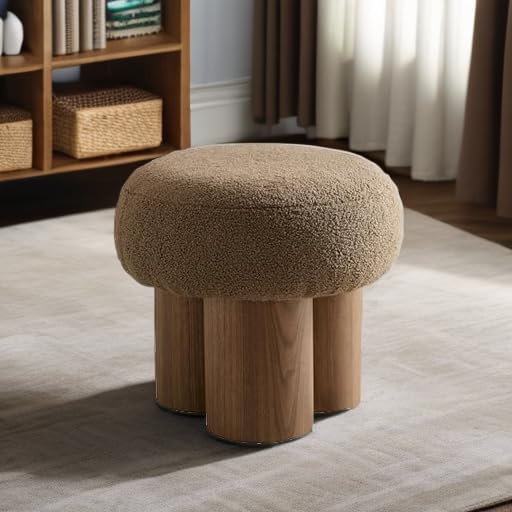 Round Mushroom Ottoman Foot Stool, Boucle Ottoman, Ottomans and Poufs