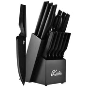 15-Piece Kitchen Knife Set with Block Sharpener, Dishwasher Safe, Black Anti-Slip Handles