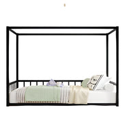 Size Montessori Floor Bed for Kids, Canopy Bed Frame with Guardrails