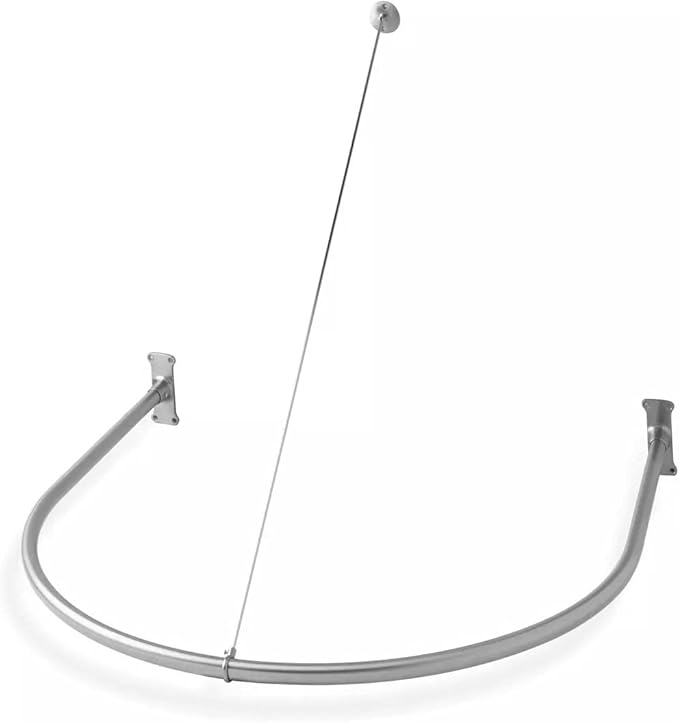 Heavy-Duty Half-Oval Stainless Steel Shower Curtain Rod with Swivel Ceiling Support