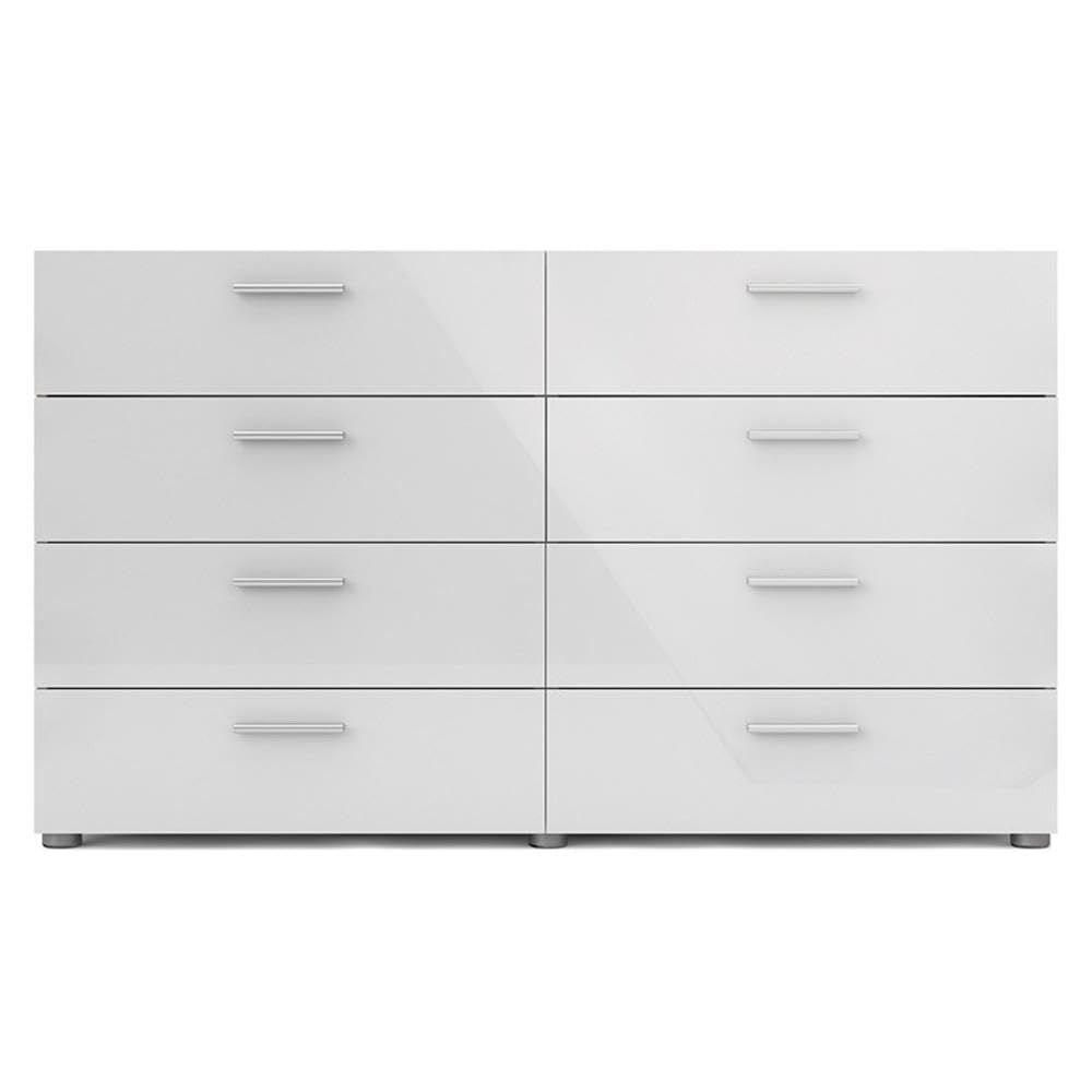 Austin 8 Drawer Double Dresser, Oak Structure/White High Gloss