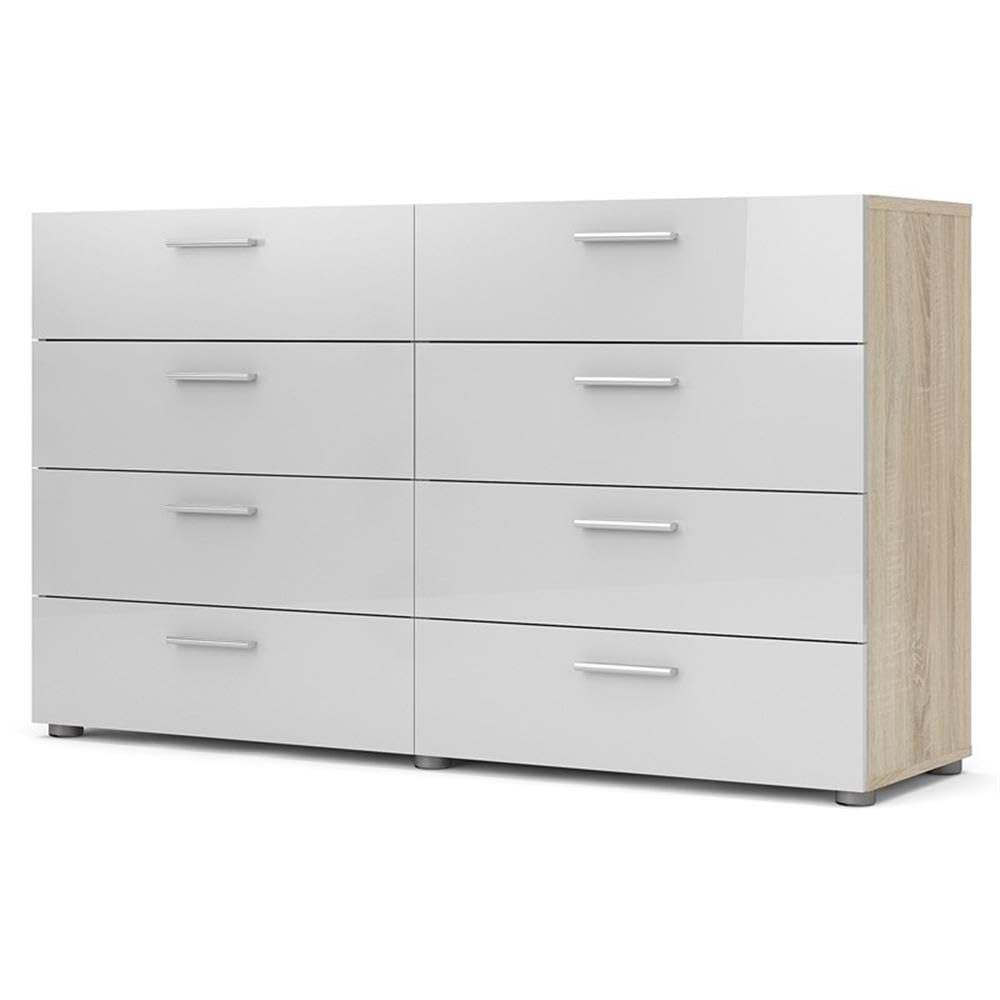 Austin 8 Drawer Double Dresser, Oak Structure/White High Gloss