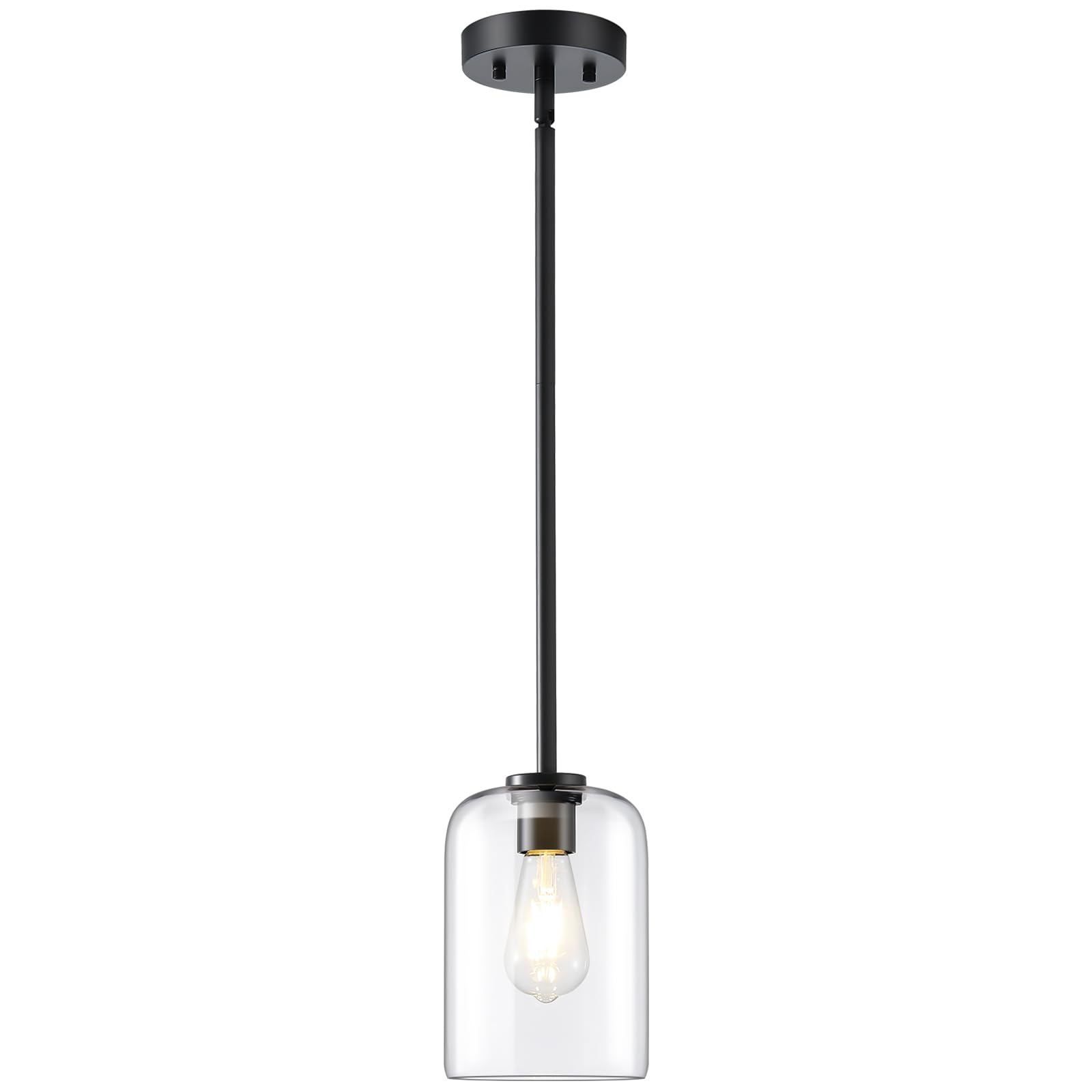 Black Pendant Light Fixtures, 6 Inch Clear Glass Shade